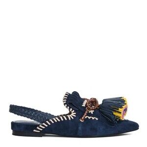 Elena Iachi Slingback Blue Suede Tassels - NWT